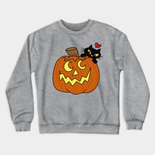 Halloween pumpkin and black kitty Crewneck Sweatshirt